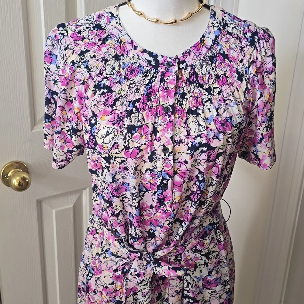 CROFT & BARROW BRAND WOMEN'S PURPLE & BLUE FLORAL SHORT SLEEVES DRESS SIZE SMALL_2